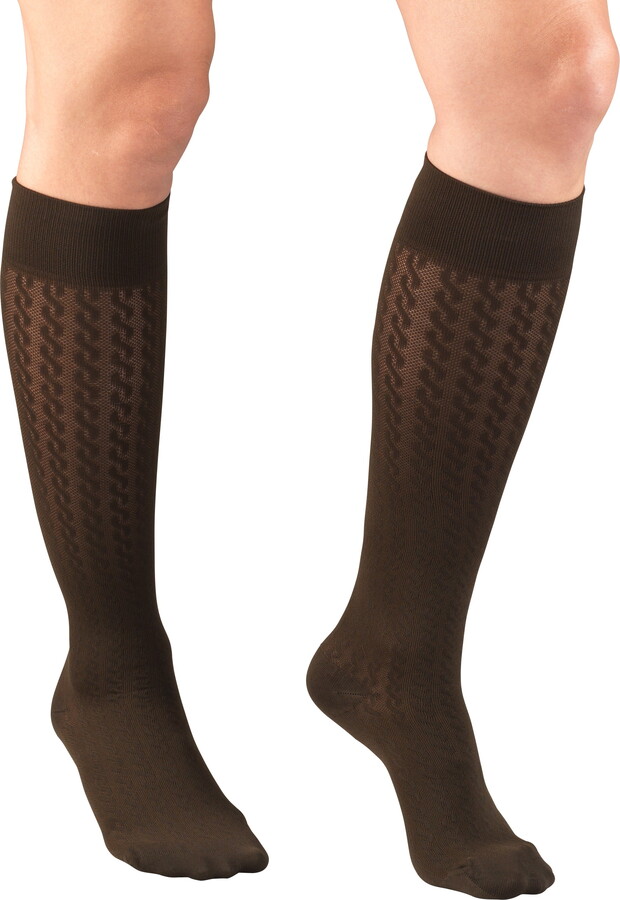 Truform Women’s Trouser Socks, Dress Style, Cable Pattern: 15-20 mmHg, Brown, Medium