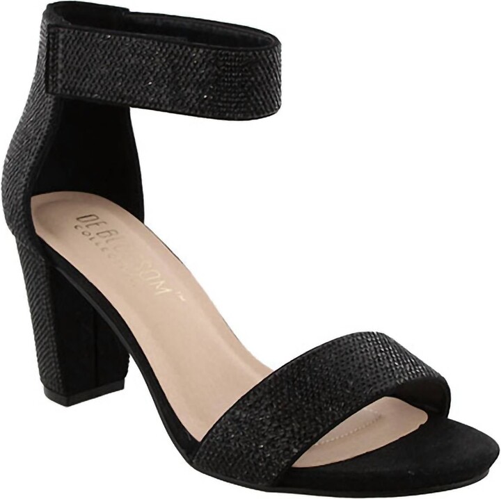 De Blossom Collection Women's Nicky 4 Velcro Strap Heel In Black Shimmer