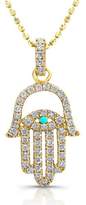 Thumbnail for your product : Victoria Kay 14k Yellow Gold Diamond Turquoise Hamsa and Evil Eye Pendant (1/4cttw, JK, I2-I3)