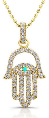 Victoria Kay 14k Yellow Gold Diamond Turquoise Hamsa and Evil Eye Pendant (1/4cttw, JK, I2-I3)