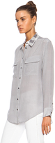 Thumbnail for your product : Equipment Signature Plaid Contrast Silk Top in Gunmetal