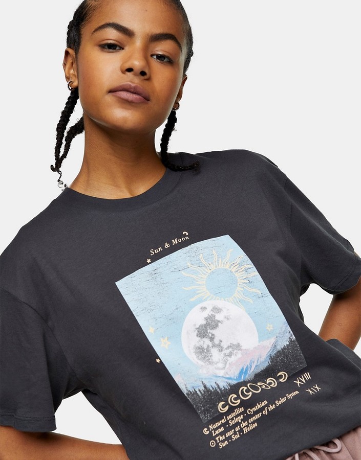 Topshop sun and moon print t-shirt in charcoal - ShopStyle
