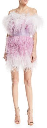 Pamella Roland Off-the-Shoulder Feather Tulle Cocktail Dress