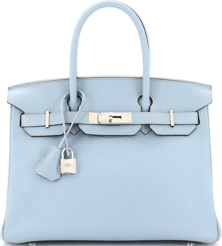 Hermes Birkin Handbag Bleu Lin Clemence with Palladium Hardware 30 -  ShopStyle Satchels & Top Handle Bags