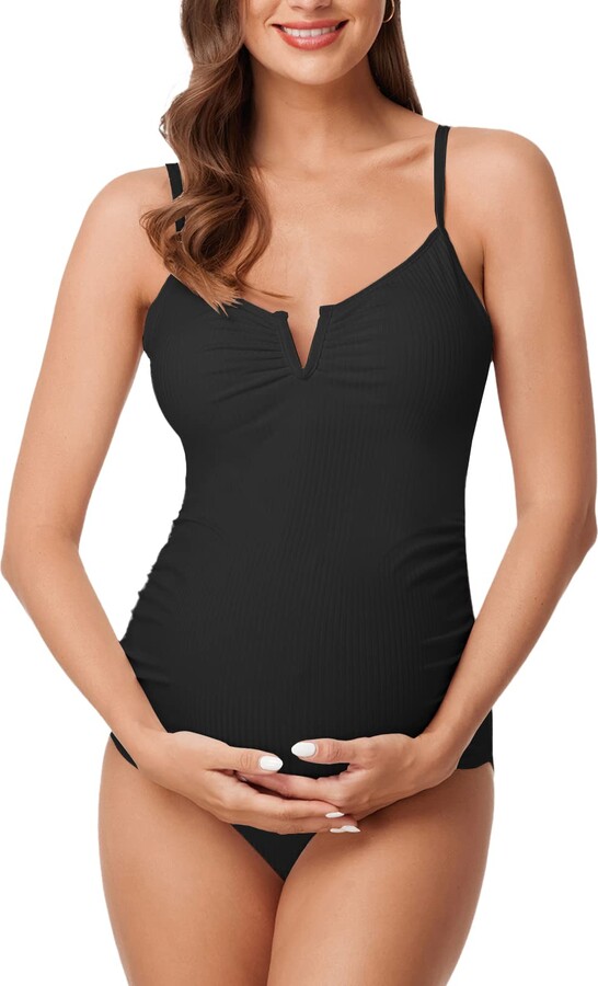 Summer Mae Maternity One Piece Swimsuits Ribbed VWired Pregnancy High