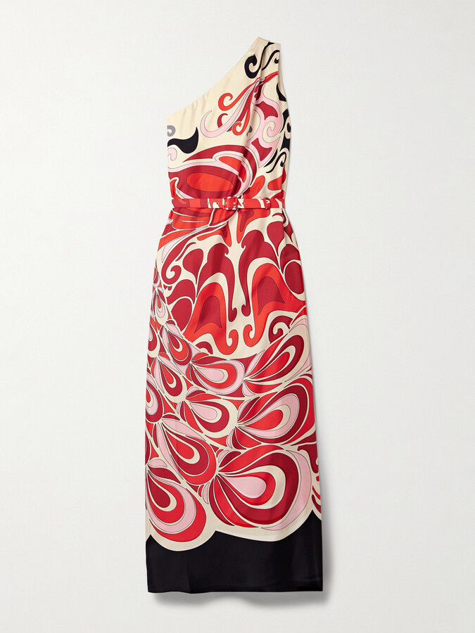 La DoubleJ Roy One-shoulder Printed Silk-twill Maxi Dress - Red