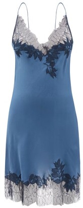 Carine Gilson V-neck Lace-trimmed Silk Slip Dress - Blue