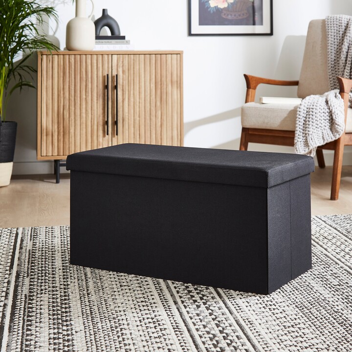 Dunelm Faux Linen Rectangular Ottoman Black ShopStyle Storage Benches