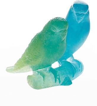 Daum Blue & Green Lovebirds Sculpture