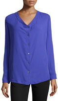 Thumbnail for your product : Halston Slit-Shoulder V-Neck Silk Blouse, Violet