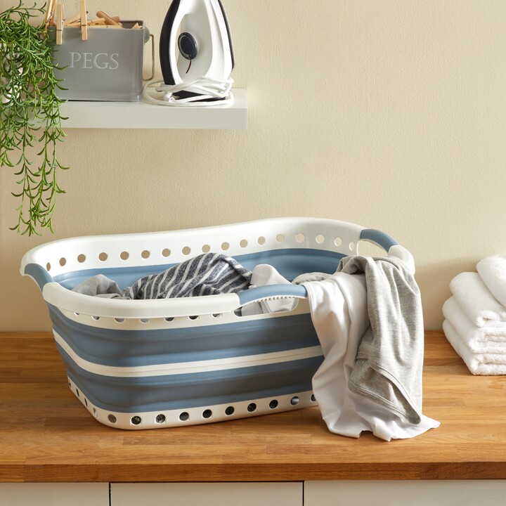 Dunelm Collapsible Hip Laundry Basket Blue/White ShopStyle