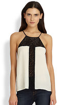 Thumbnail for your product : Parker Georgia Silk & Patterned Eyelet-Paneled Tank