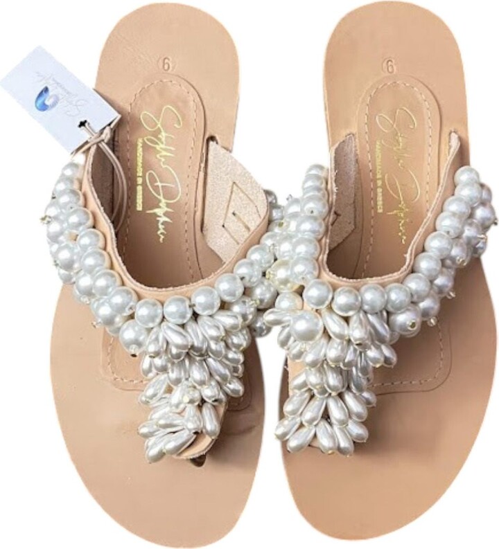 Sibylla Delphica White Jeweled Leather Sandals Full Of Pearls - Olympia