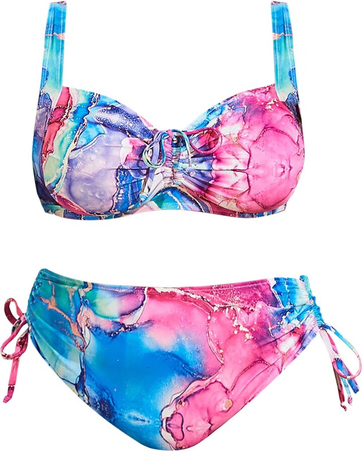 Yueyue Women's Plus Size Swimsuit Two Piece Print Sexy Bikini Swimming