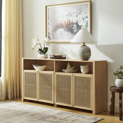 George Oliver Rattan Sideboard Buffet Cabinet, Mid Century Modern Storage Credenza, Large Media Console Table, Natural