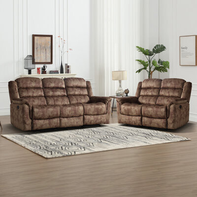 Latitude Run Dartee 2 Piece Modern And Super Soft Microfiber Manual Reclining Living Room Set With A Overstuffed Loveseat & A Oversize Sofa
