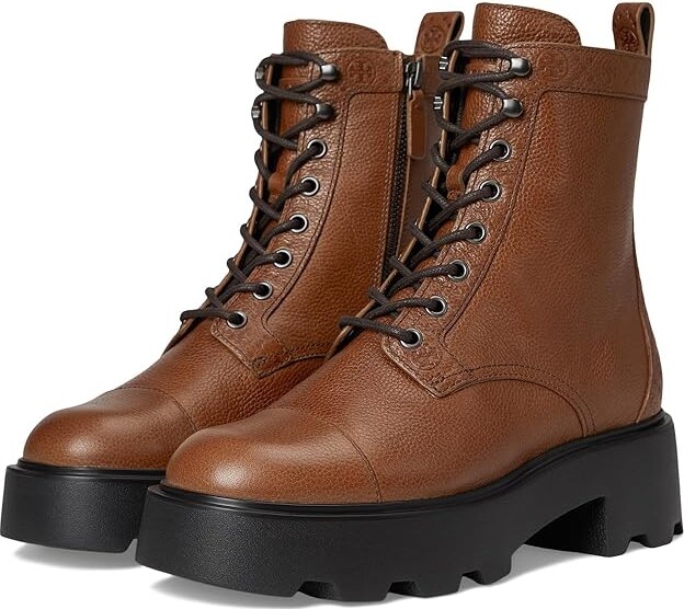 Tory Burch Monogram Lug Ankle Boot 65mm Women's Boots Toasted Caramel : 11 M, Suede