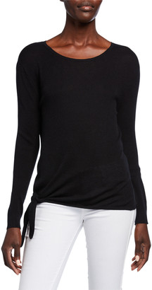 Neiman Marcus Super Fine Silk/Cashmere Crewneck Side-Tie Long-Sleeve Sweater