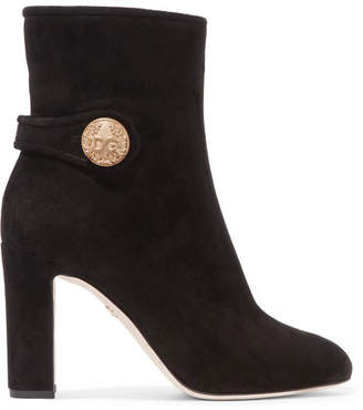 Dolce & Gabbana Embellished Suede Ankle Boots - Black