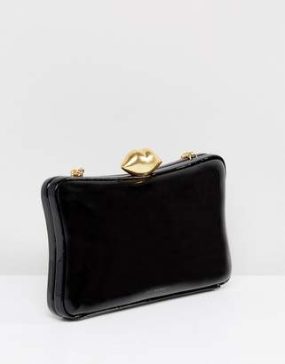 Lulu Guinness Patent Pillow Box Clutch Bag In Black & Gold