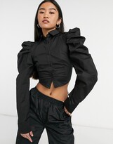 Thumbnail for your product : Collusion cropped shirt with tie back in black