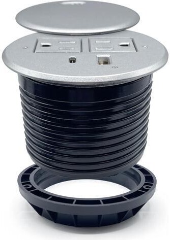WESTWAY ApexDesk Desktop Power Grommet with 2X AC Outlets, 1x USB-C and 1x USB-A Charging Ports. Fits 3.15' Round Desk Grommet Holes - Silver