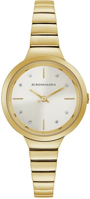 BCBGMAXAZRIA Ladies GoldTone Bracelet Watch with Silver Dial, 34mm