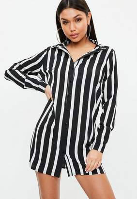 Missguided Black Stripe Long Sleeve Shirt Dress, Multi