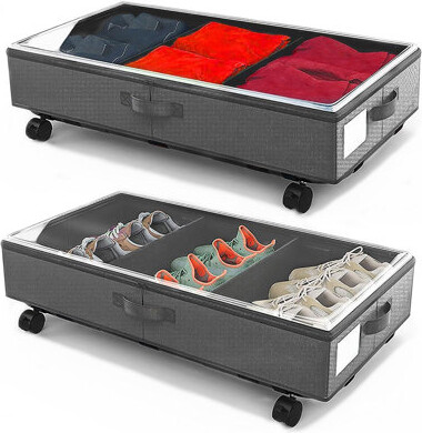Under Bed Storage Rolling Metal Frame Underbed Containers With Wheels Lid Visiable Window Storage Bag Box Organizer Home Closet Organization Drawer Bi