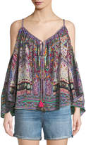 Thumbnail for your product : Long-Sleeve Cold-Shoulder Printed Silk Blouse
