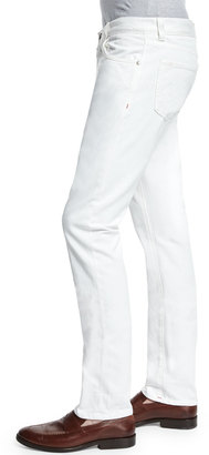 Isaia Five-Pocket Straight-Leg Denim Jeans, White