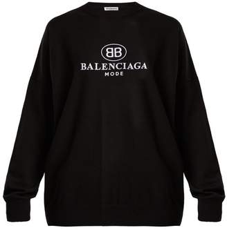 Balenciaga Logo Embroidered Wool Sweater - Womens - Black