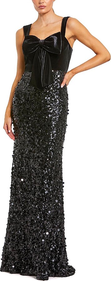 Mac Duggal Sequin Column Gown with Velvet Bow Detail