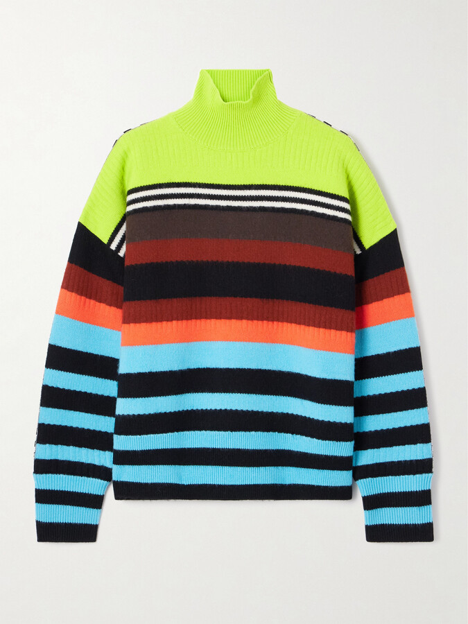 Christopher John Rogers Striped Ribbed Wool-blend Turtleneck Sweater - Blue