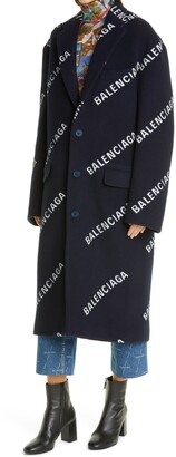 Balenciaga Logo Jacquard Wool & Cashmere Blend Women's Coat