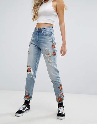 House of Holland X Lee Mom Jean with Floral Embroidery