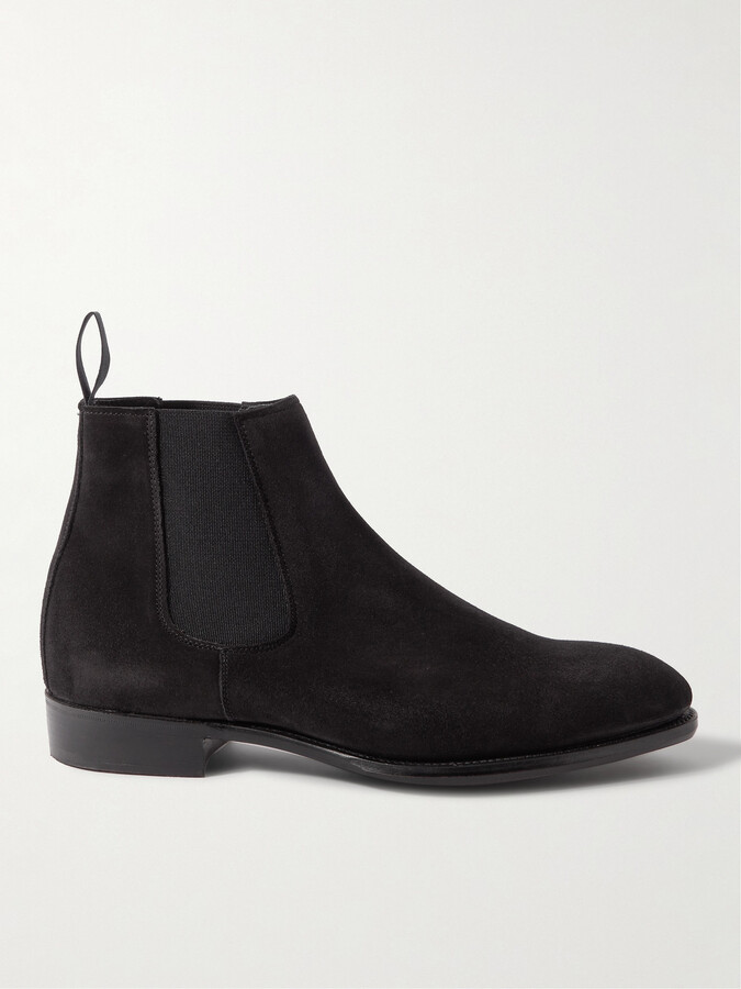 Santoni Suede Logo-plaque Chelsea Boots in Black for Men Mens Shoes Boots Casual boots 