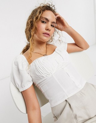And other stories & puff sleeve sweetheart top in white