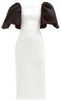 Thumbnail for your product : Rasario Puff-sleeve Satin Midi Dress - White Black