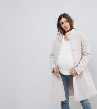 ASOS Maternity MATERNITY Oversized Coat with Funnel Neck-Cream