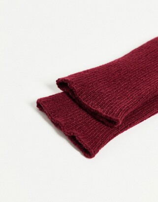 ASOS DESIGN knitted long gloves in burgundy