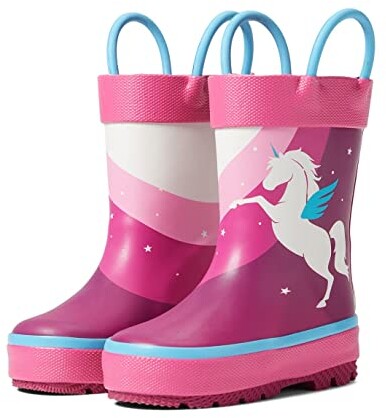 BNWT Girls Rainbows Pink Unicorns Rubber Wellington Snow Boots Handles Wellies 