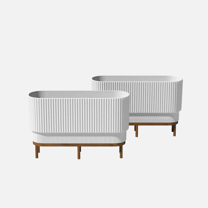 Veradek Demi Extra Large White Plastic Raised Rectangular Planter with Brown Stand (10 in. L x 30 in. W x 18.25 in. H) (2-Pack)