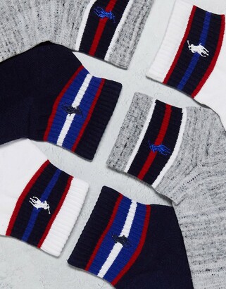 Polo Ralph Lauren 3-pack quarter length sport socks in gray, white, navy with stripe logo