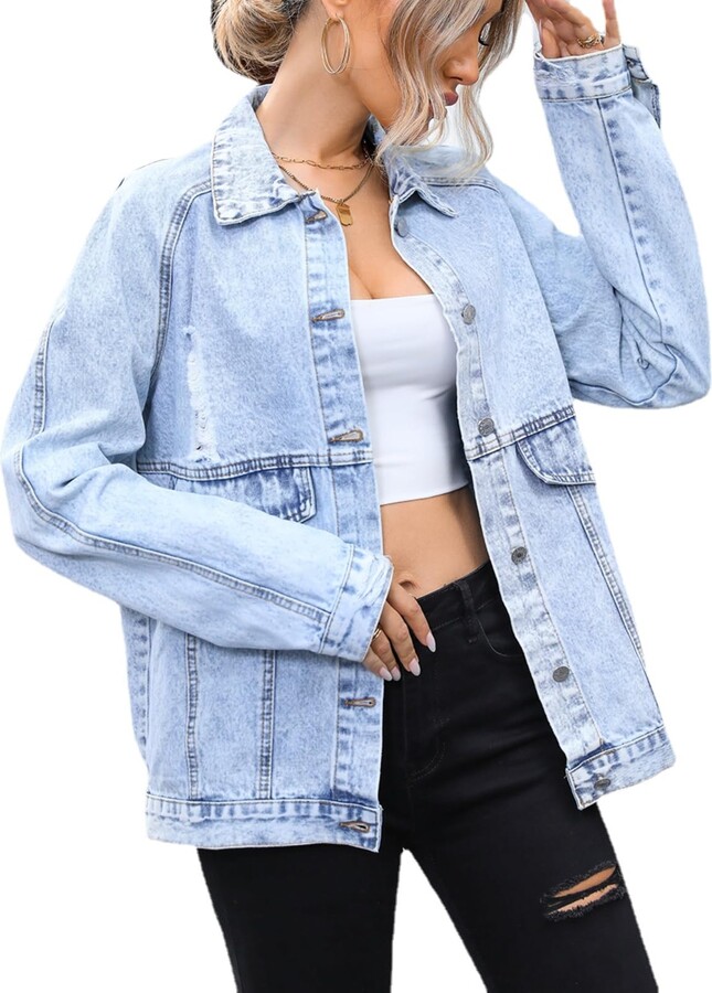 HESYSUAN Women Casual Denim Jacket ShopStyle