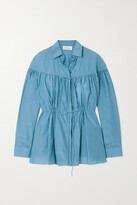 Thumbnail for your product : Matteau Gathered Organic Cotton And Silk-blend Tunic - Blue - 4