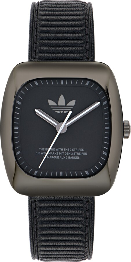 adidas Unisex Analog Black Leather Watch, 37mm