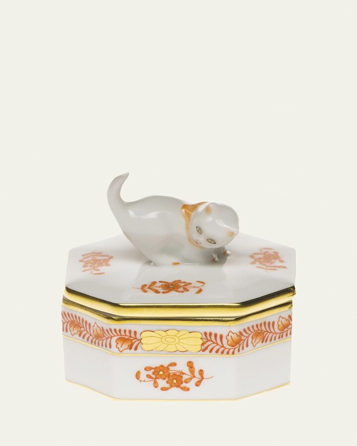 Herend Chinese Boutique Rust Small Octagonal Cat Box