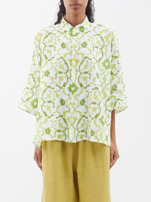 eskandar Floral-print Dropped-shoulder Linen Shirt