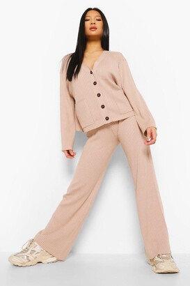 boohoo Petite Knitted Button Through Cardigan Co-Ord